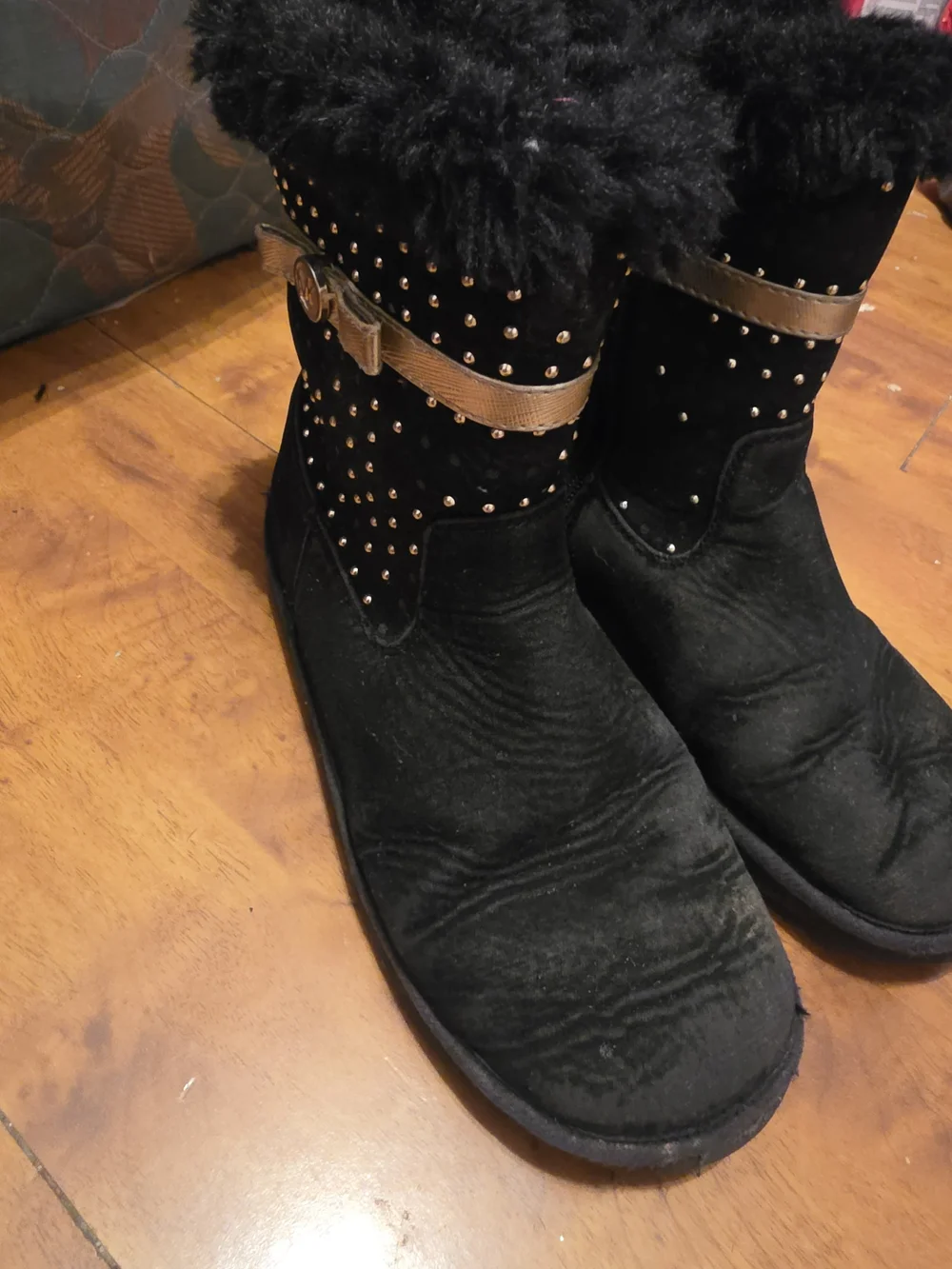 Michael Kors Black Kids Fur-Trim Studded Boots